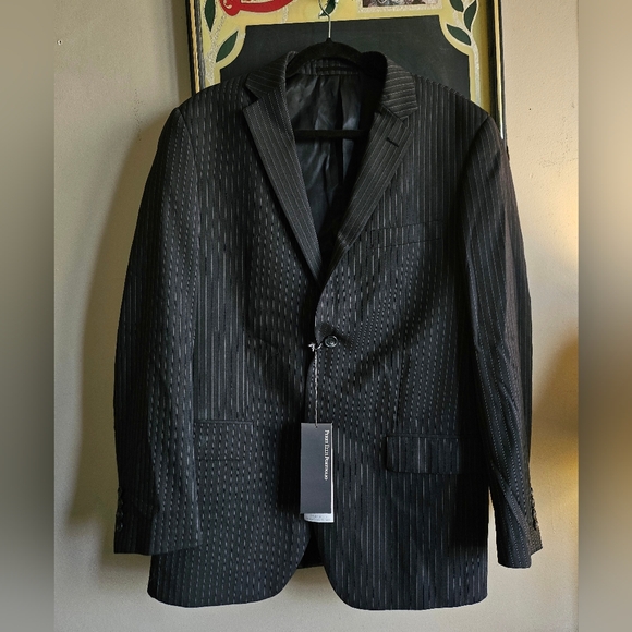 New+Tag Designer Suit Perry Ellis Portfolio Jacket Black Striped Blazer Mens 40r - Picture 3 of 7